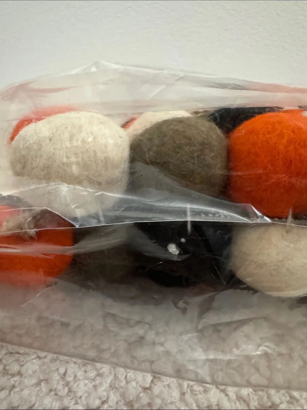 Halloween Felt Ball Garland in Orange, Black, Cream, grey 12 FT
